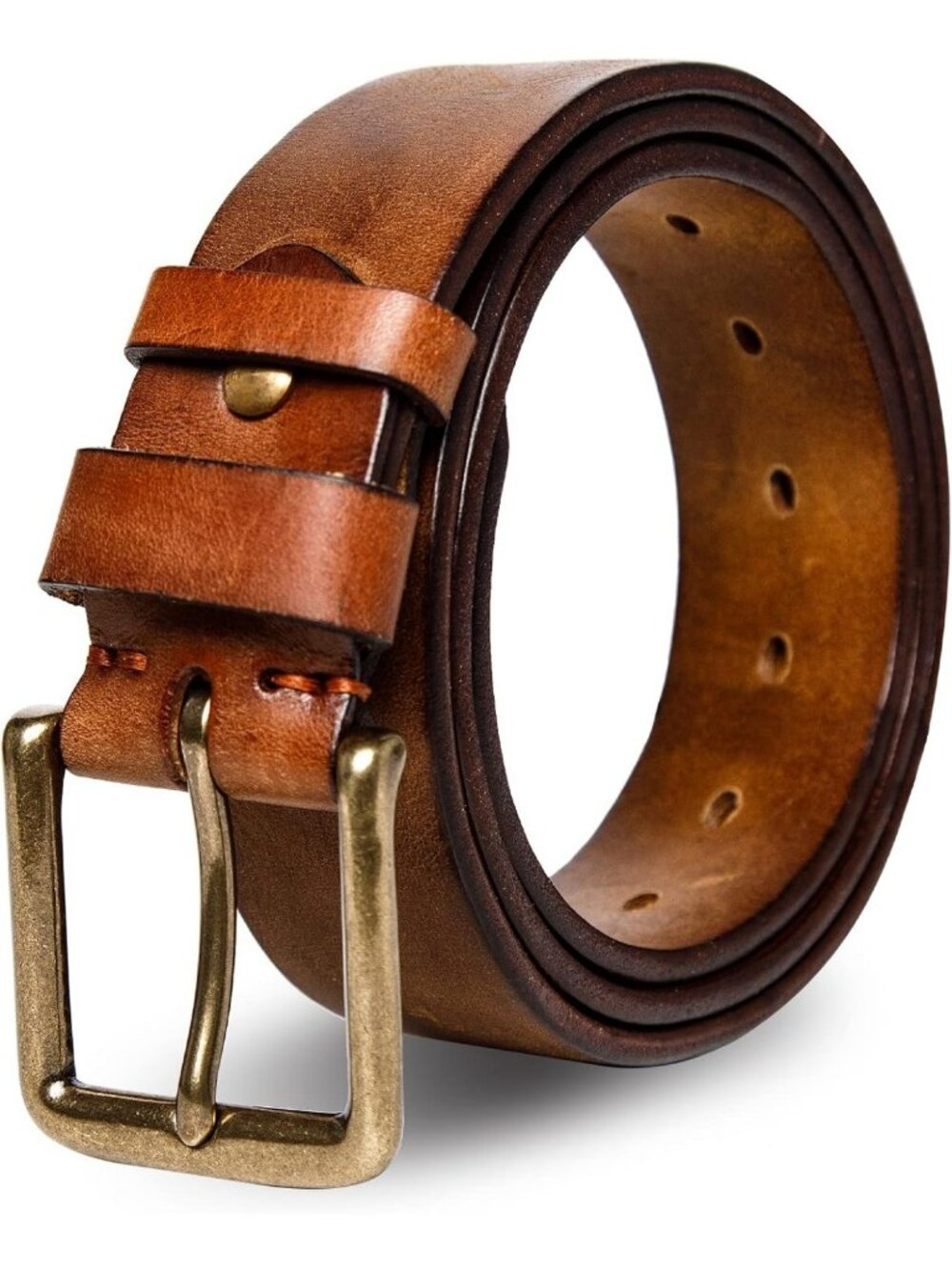 Thick Full Grain Leather Men's Work Belt with Heavy-Duty Buckle, Gift Boxed